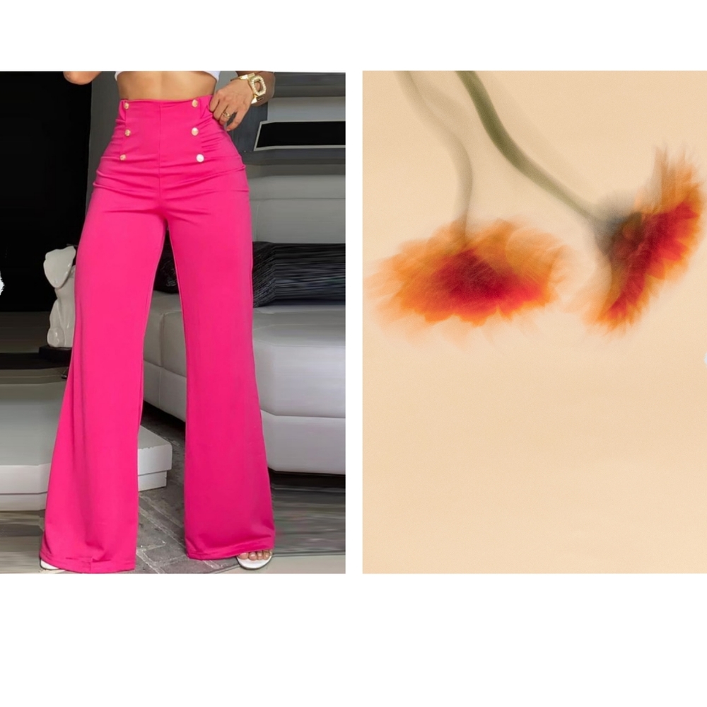 Button Decor High Waist Wide Leg Pants
